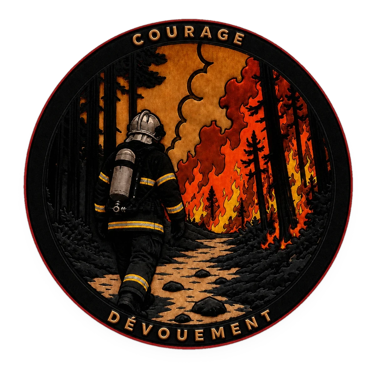 Courage et Dévouement : un sapeur-pompier de dos face à un incendie de forêt